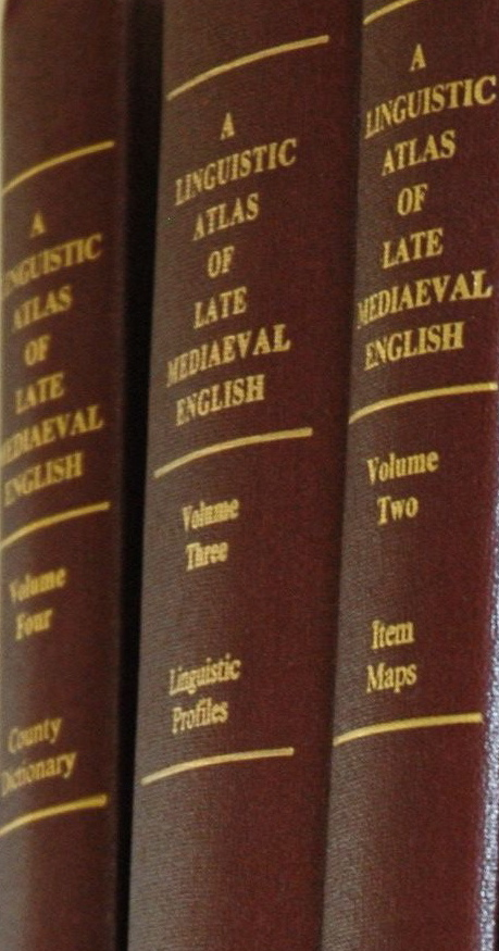 Titles on spines of volumes 2, 3 and 4 of A Linguistic Atlas of Late Mediaeval English